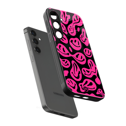 acid smiles black pink back phone cover | glass case for samsung galaxy s24 plus