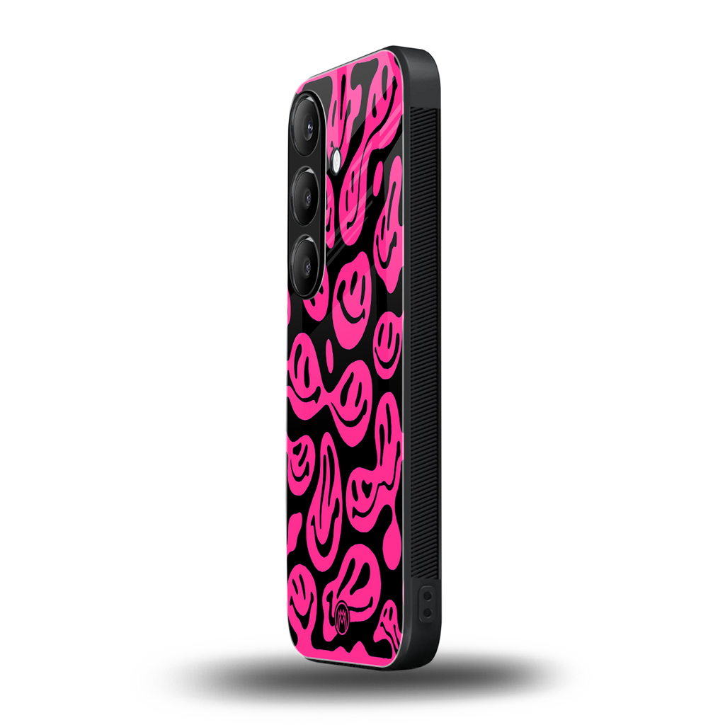 acid smiles black pink back phone cover | glass case for samsung galaxy s24