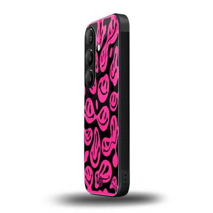 acid smiles black pink back phone cover | glass case for samsung galaxy s24 plus