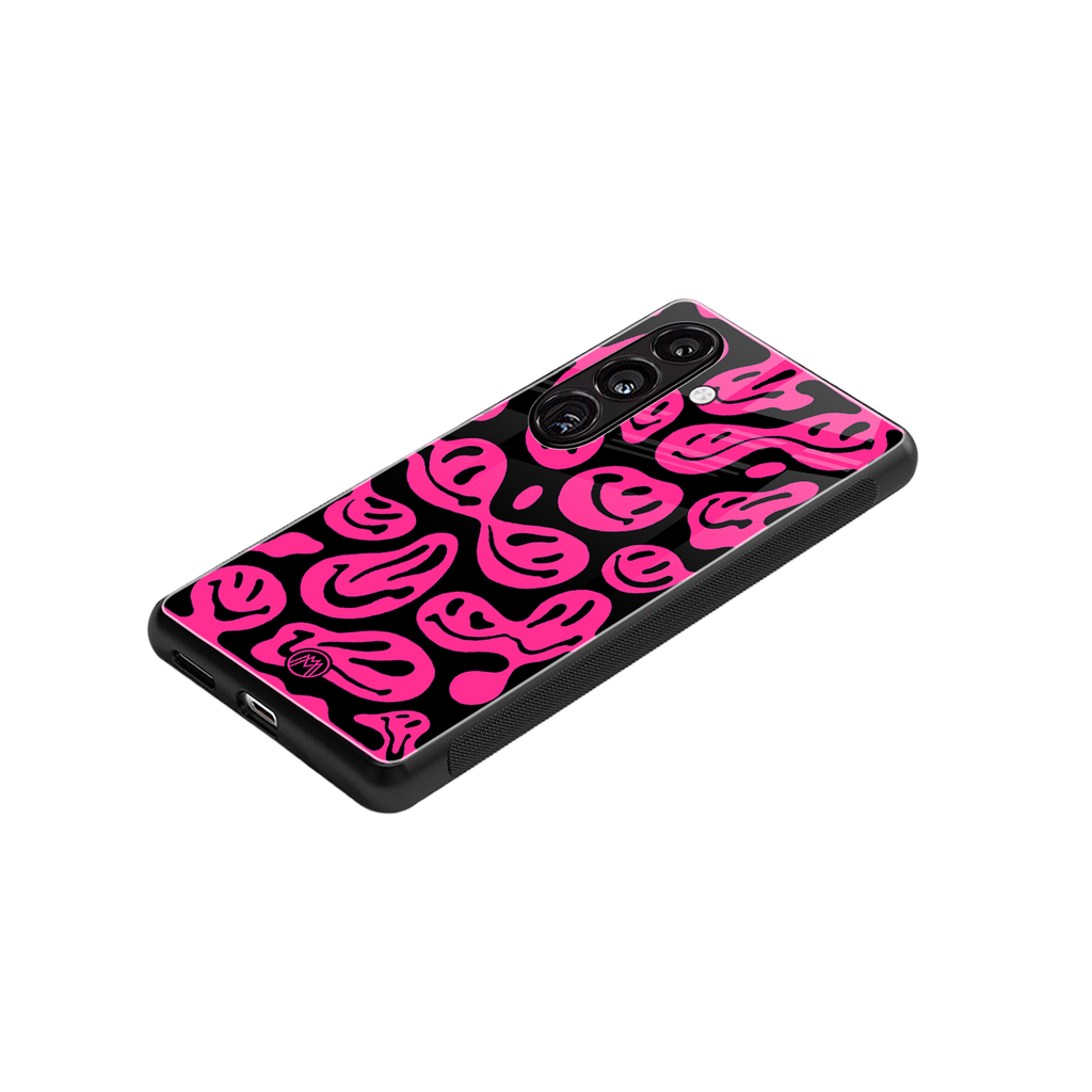 acid smiles black pink back phone cover | glass case for samsung galaxy s24 fe