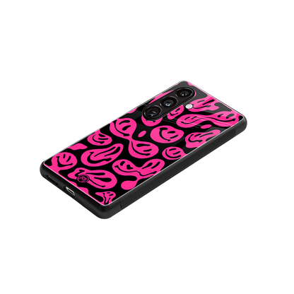 acid smiles black pink back phone cover | glass case for samsung galaxy s24 plus