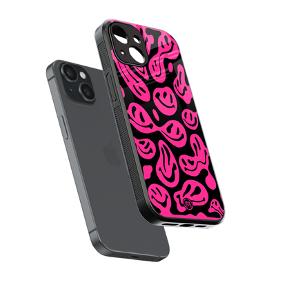 acid smiles black pink back phone cover | glass case for iphone 15