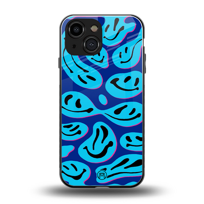 acid smiles blueberry edition back phone cover | glass case for iphone 13 mini