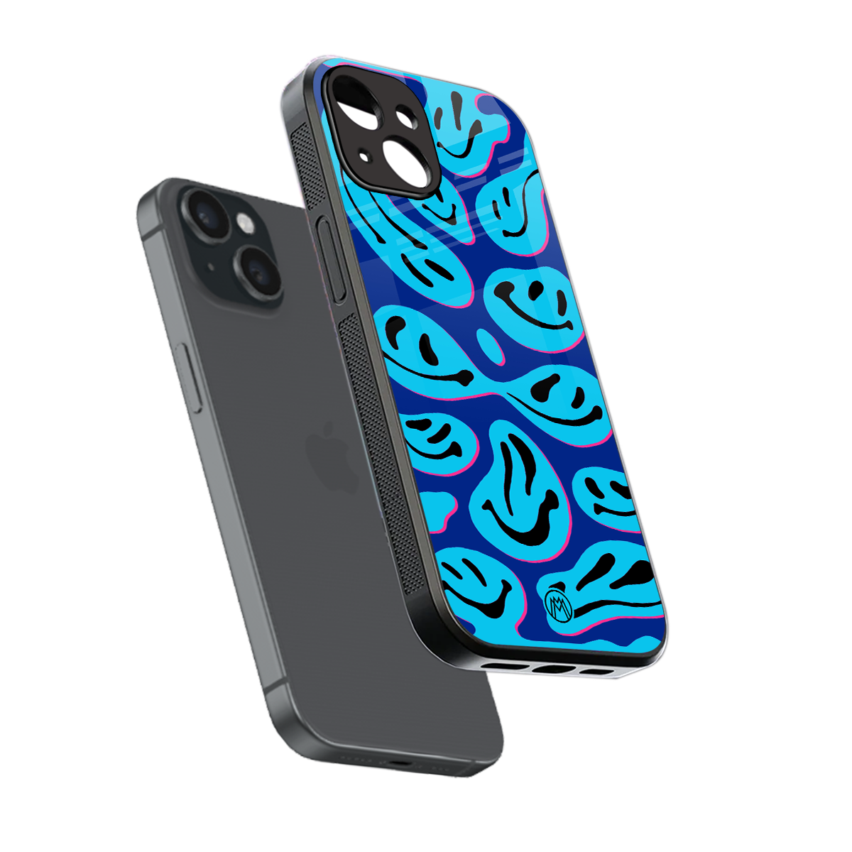 acid smiles blueberry edition back phone cover | glass case for iphone 13 mini