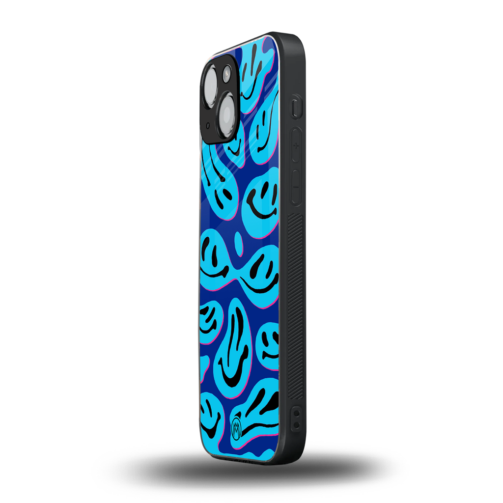 acid smiles blueberry edition back phone cover | glass case for iphone 13 mini