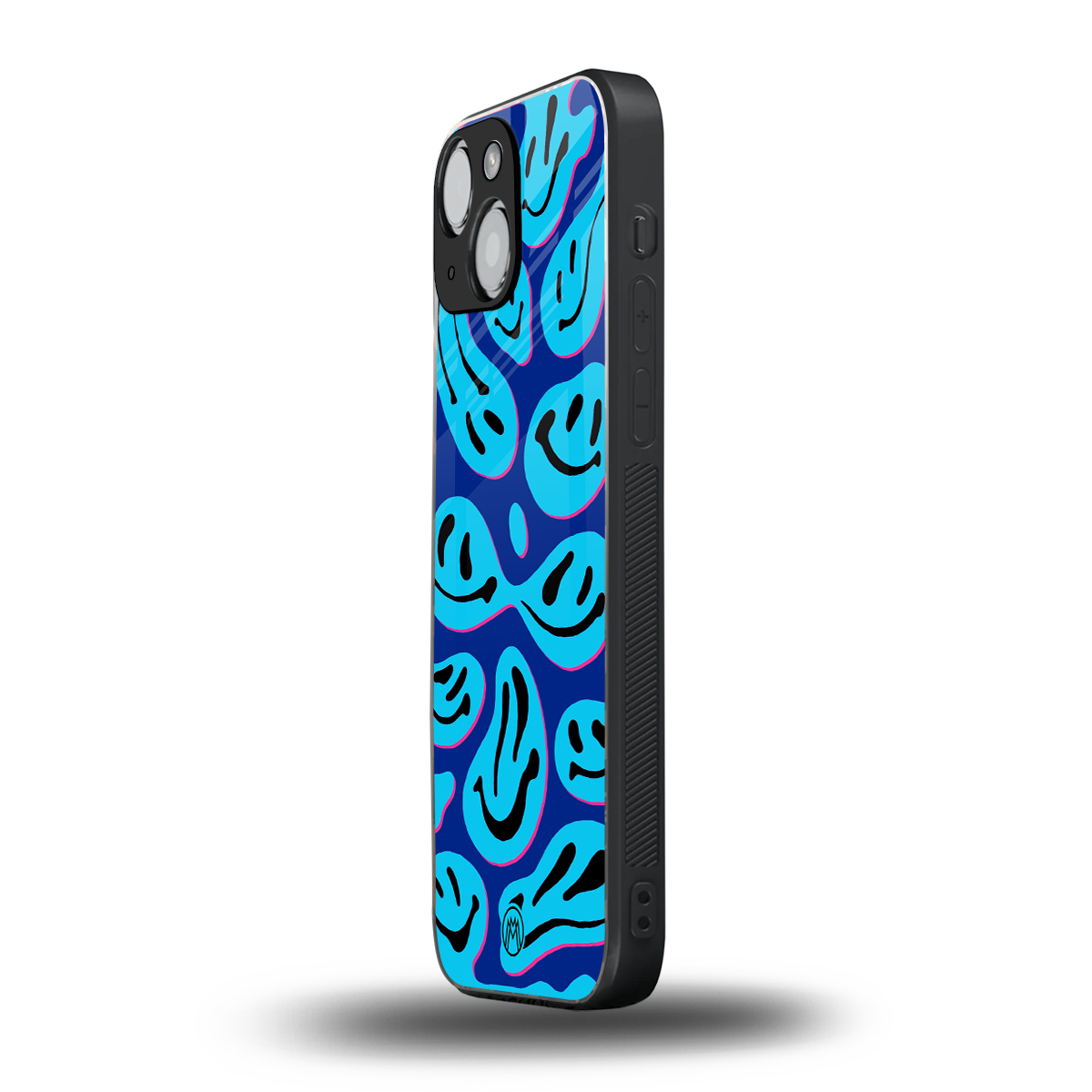 acid smiles blueberry edition back phone cover | glass case for iphone 13 mini