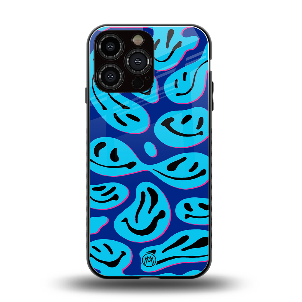 acid smiles blueberry edition back phone cover | glass case for iphone 13 pro max