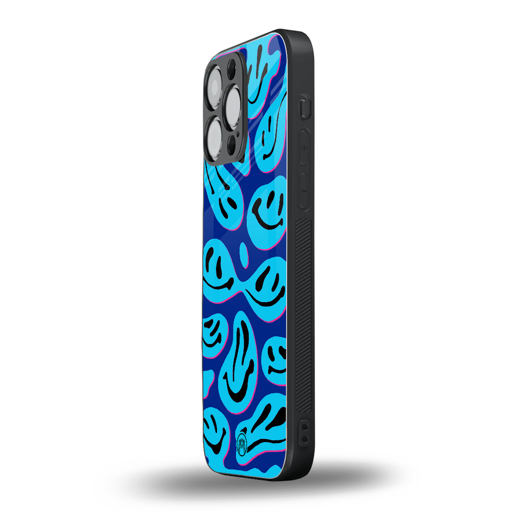 acid smiles blueberry edition back phone cover | glass case for iphone 13 pro max