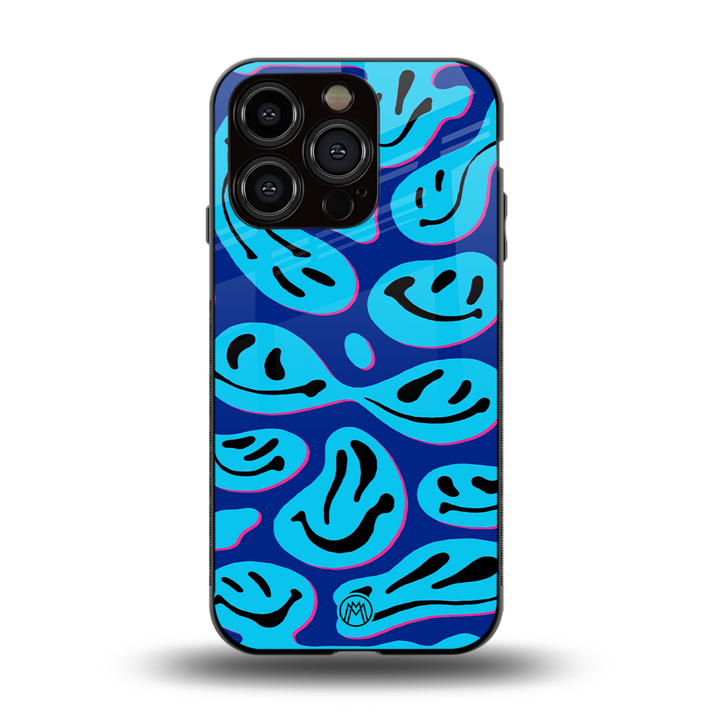 acid smiles blueberry edition back phone cover | glass case for iphone 13 pro