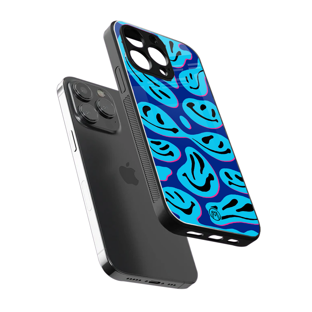 acid smiles blueberry edition back phone cover | glass case for iphone 13 pro