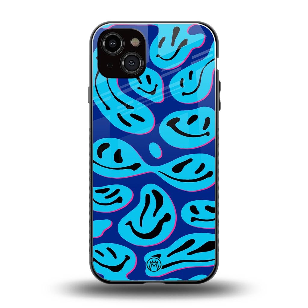acid smiles blueberry edition back phone cover | glass case for iphone 15 plus