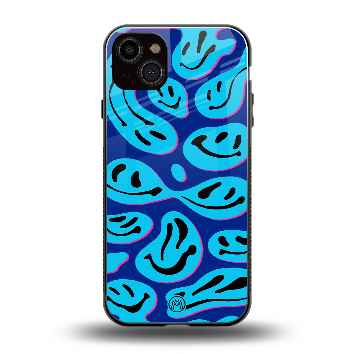 acid smiles blueberry edition back phone cover | glass case for iphone 14 plus