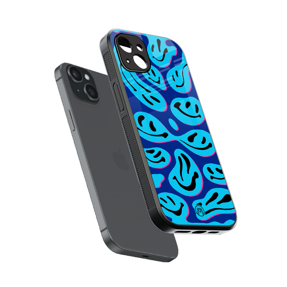 acid smiles blueberry edition back phone cover | glass case for iphone 15 plus