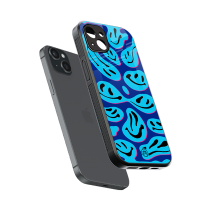 acid smiles blueberry edition back phone cover | glass case for iphone 15 plus