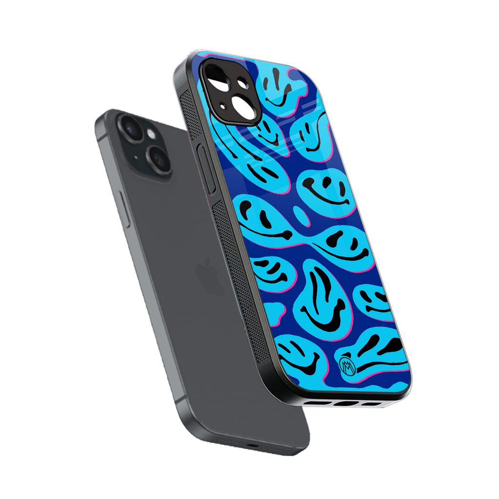 acid smiles blueberry edition back phone cover | glass case for iphone 14 plus