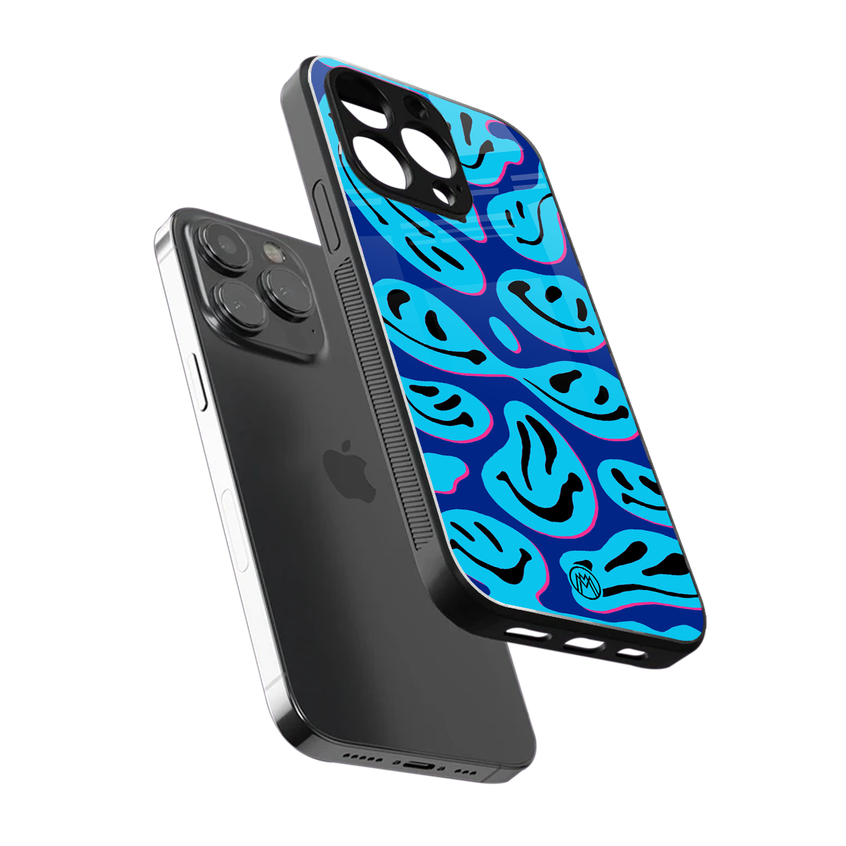 acid smiles blueberry edition back phone cover | glass case for iphone 14 pro max