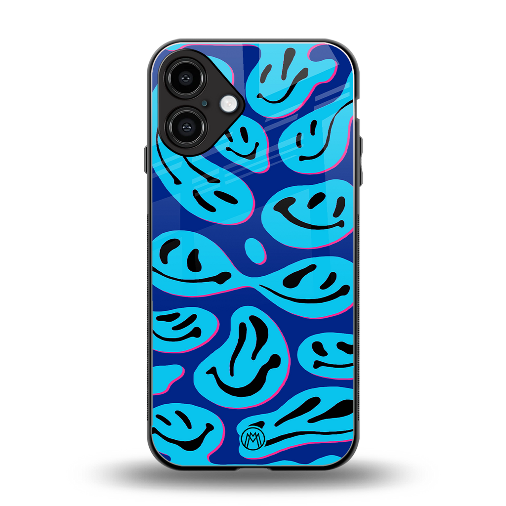 acid smiles blueberry edition back phone cover | glass case for iphone 16 plus