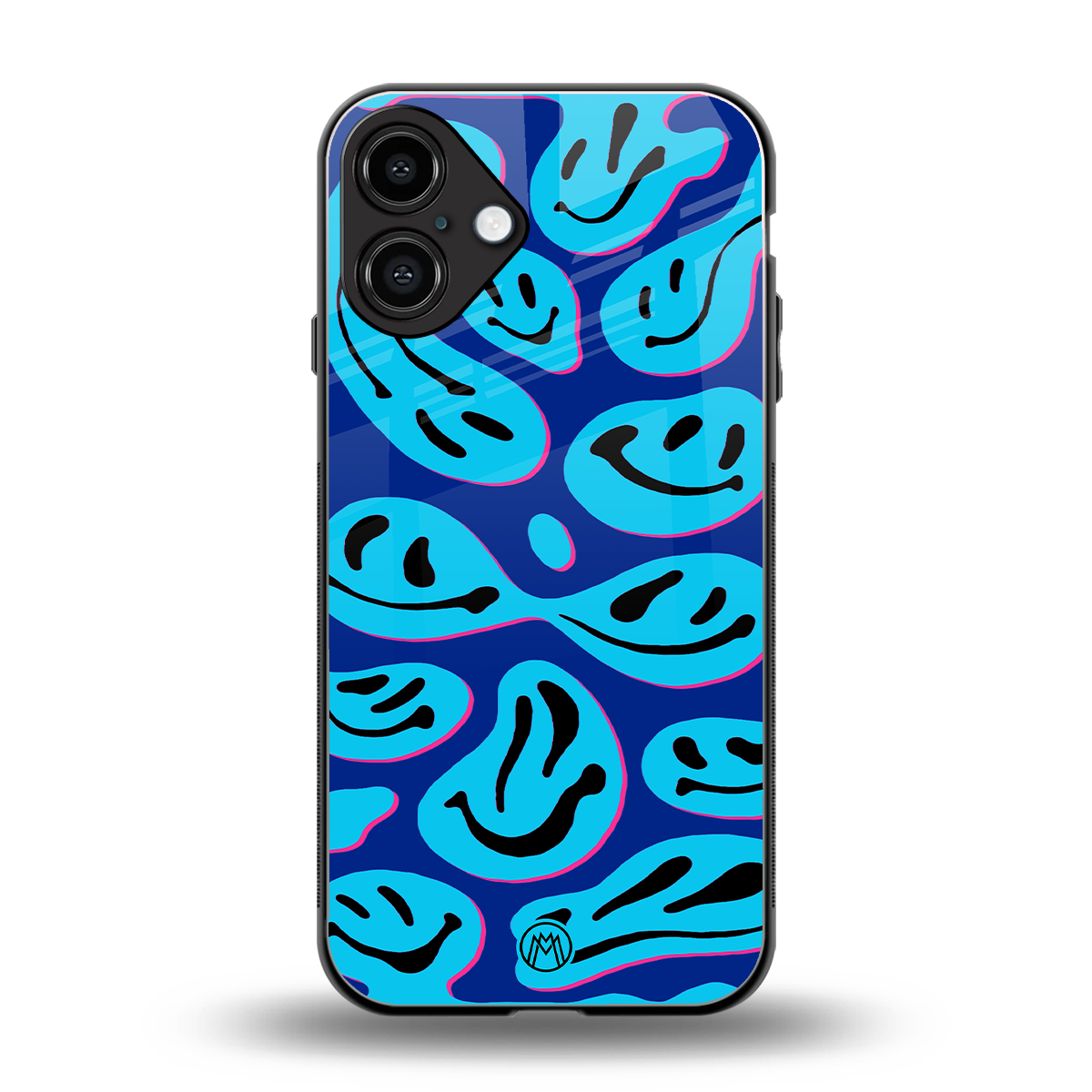 acid smiles blueberry edition back phone cover | glass case for iphone 16 plus