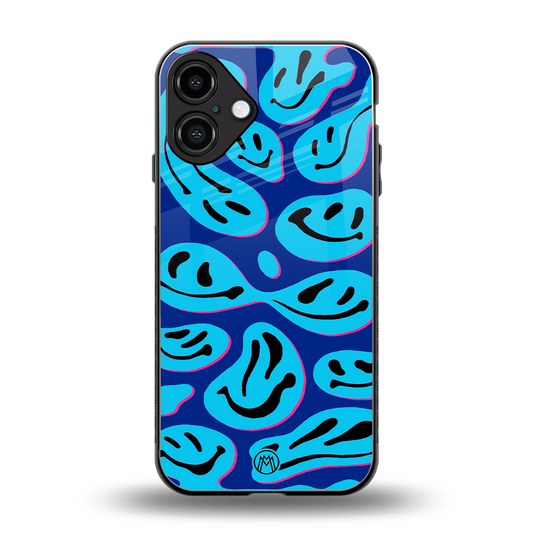acid smiles blueberry edition back phone cover | glass case for iphone 16 plus