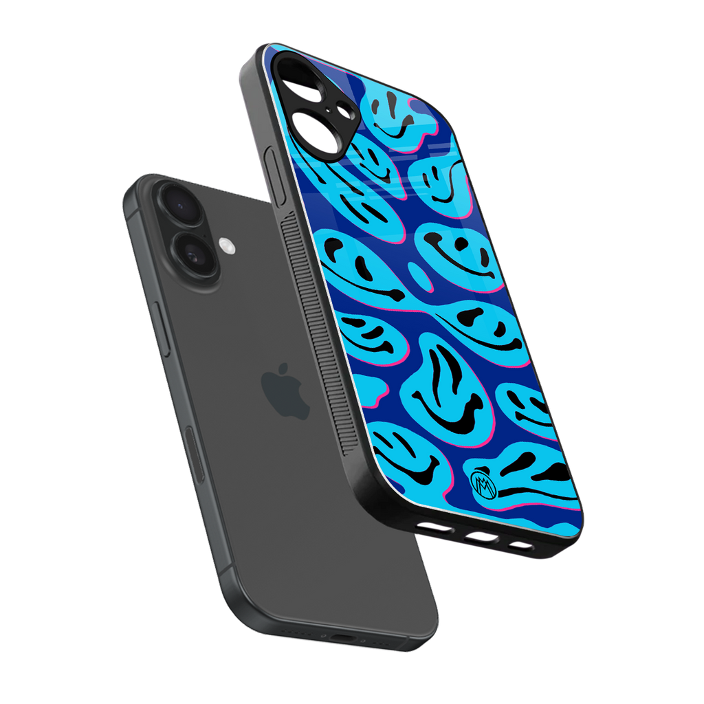 acid smiles blueberry edition back phone cover | glass case for iphone 16 plus