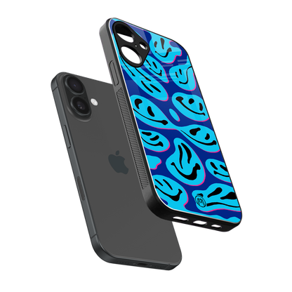 acid smiles blueberry edition back phone cover | glass case for iphone 16 plus