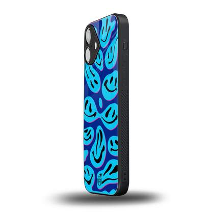 acid smiles blueberry edition back phone cover | glass case for iphone 16 plus