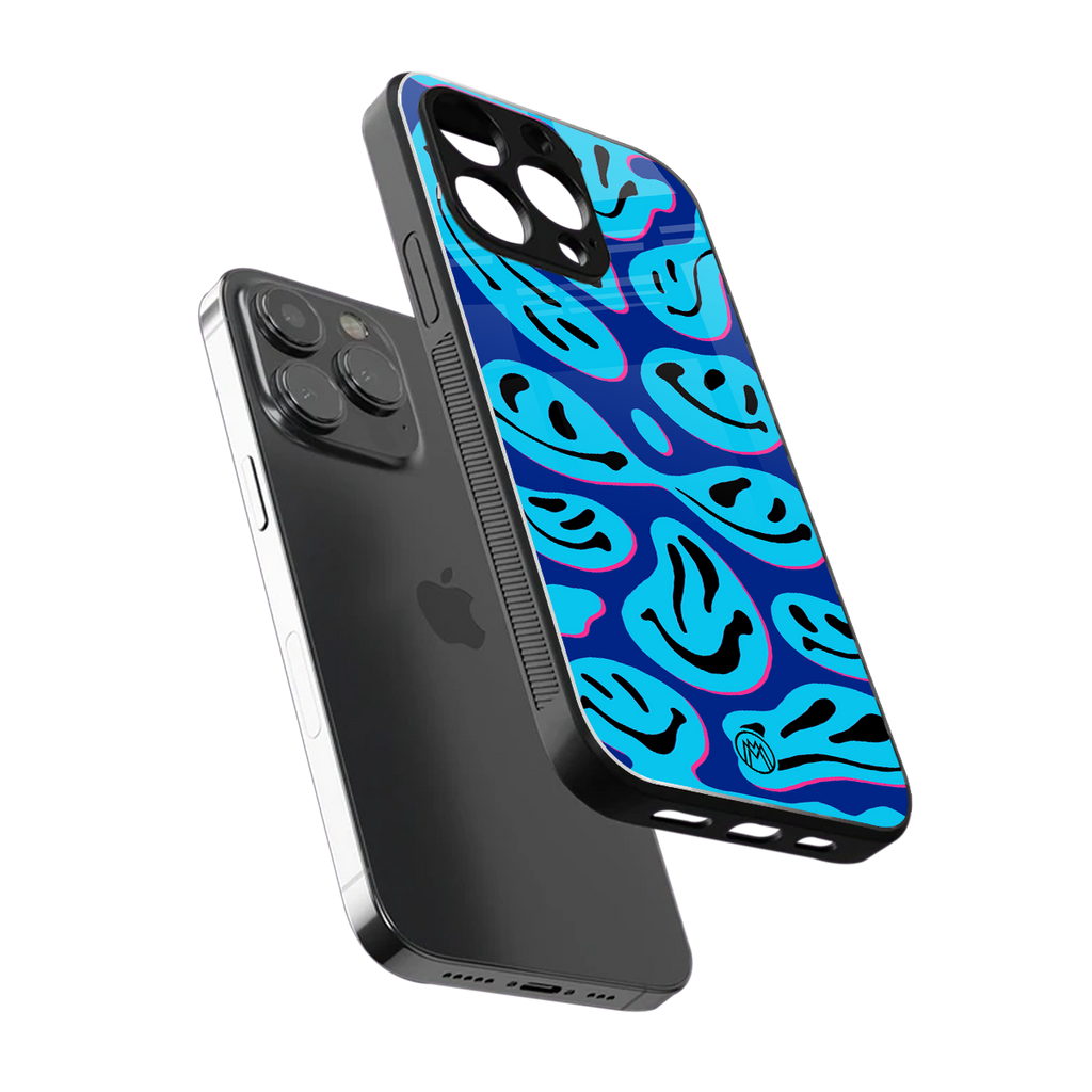 acid smiles blueberry edition back phone cover | glass case for iphone 16 pro max