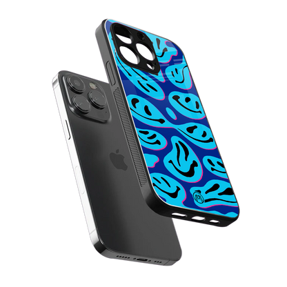 acid smiles blueberry edition back phone cover | glass case for iphone 16 pro max