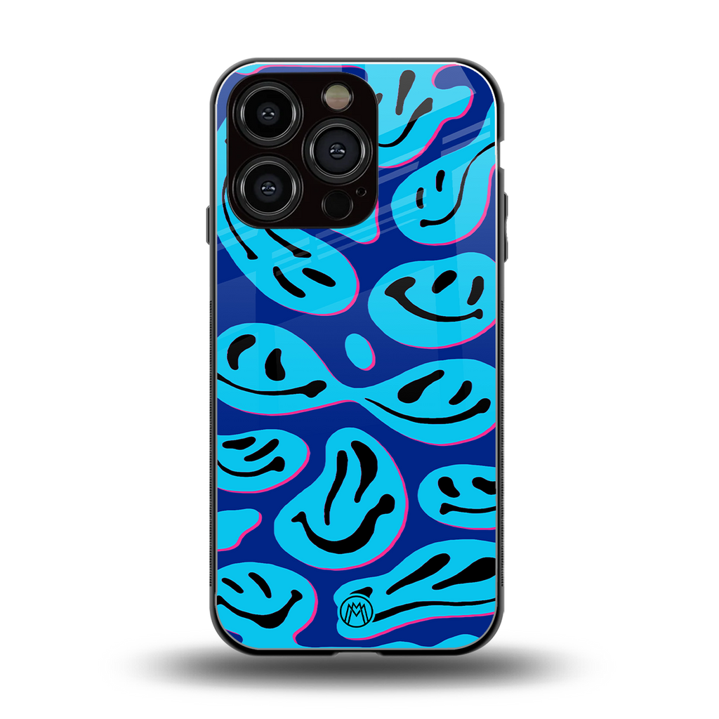 acid smiles blueberry edition back phone cover | glass case for iphone 16 pro