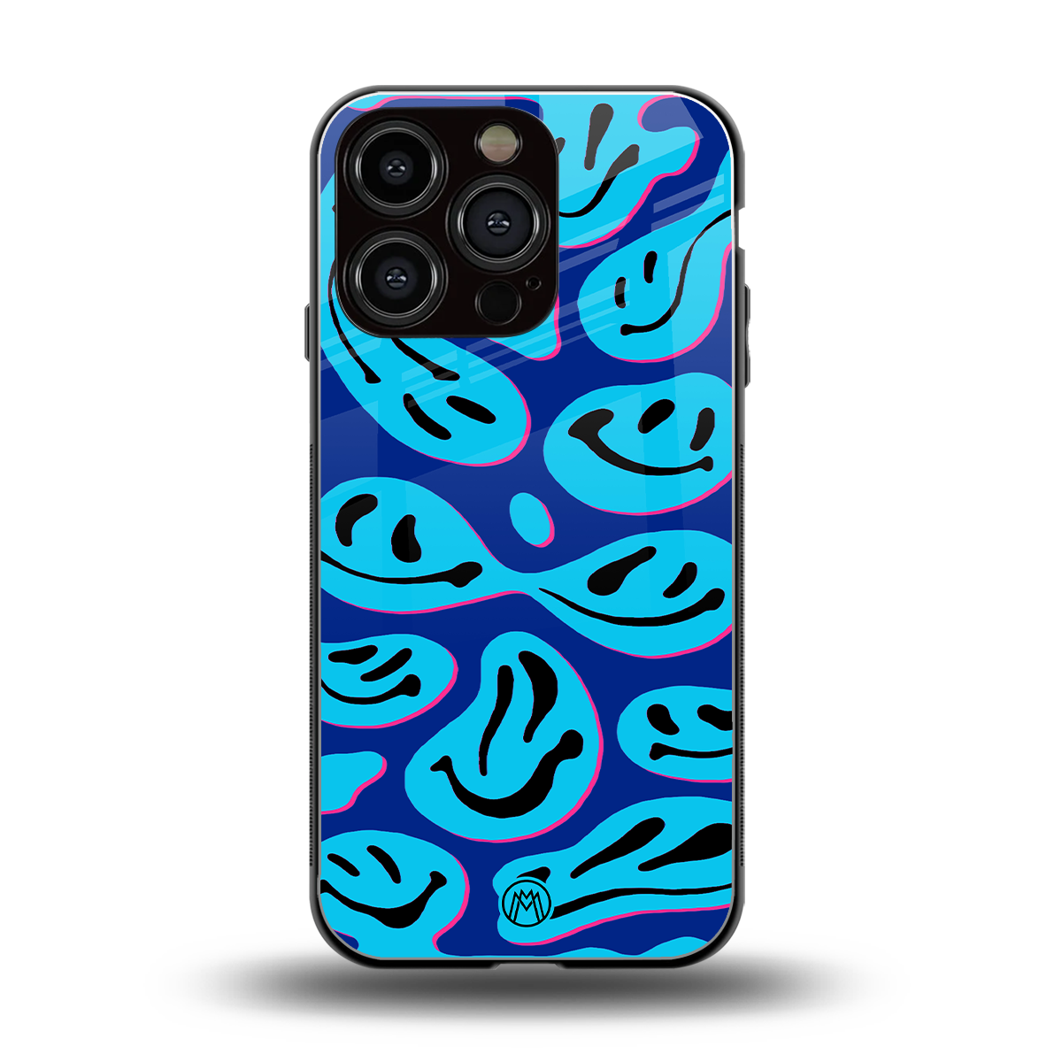 acid smiles blueberry edition back phone cover | glass case for iphone 16 pro