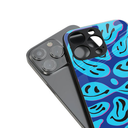 acid smiles blueberry edition back phone cover | glass case for iphone 16 pro max