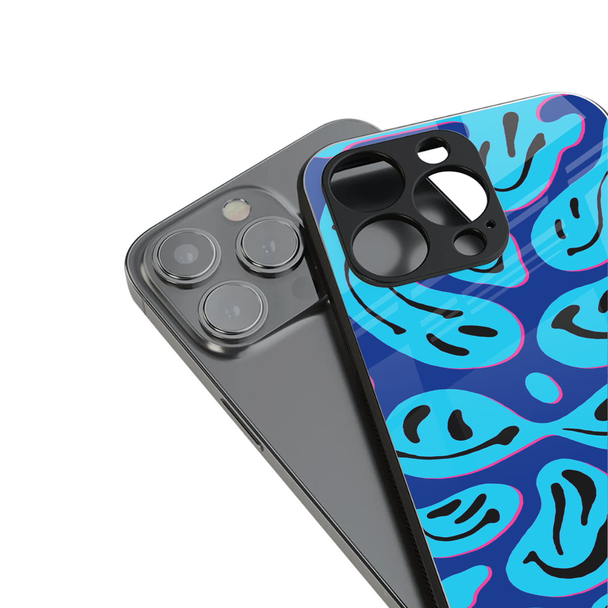 acid smiles blueberry edition back phone cover | glass case for iphone 16 plus