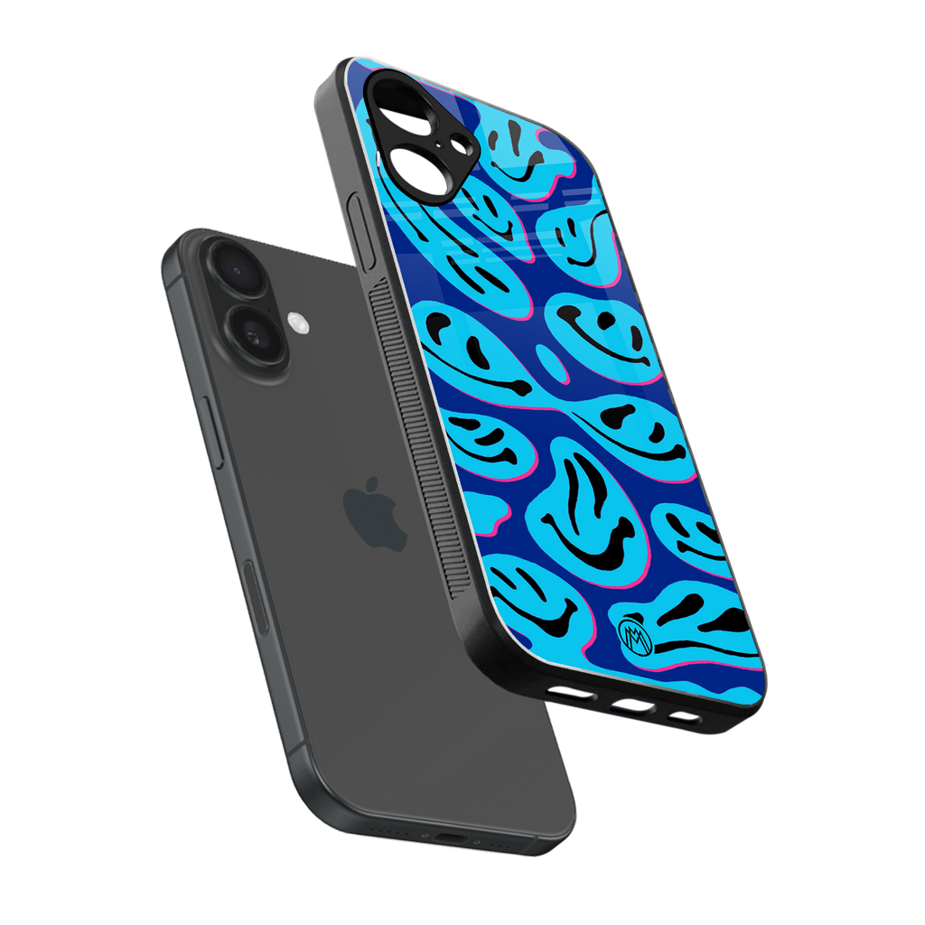 acid smiles blueberry edition back phone cover | glass case for iphone 16