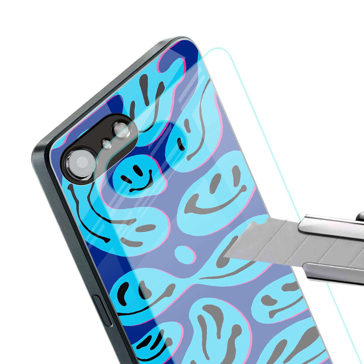 acid smiles blueberry edition back phone cover | glass case for iphone 16e