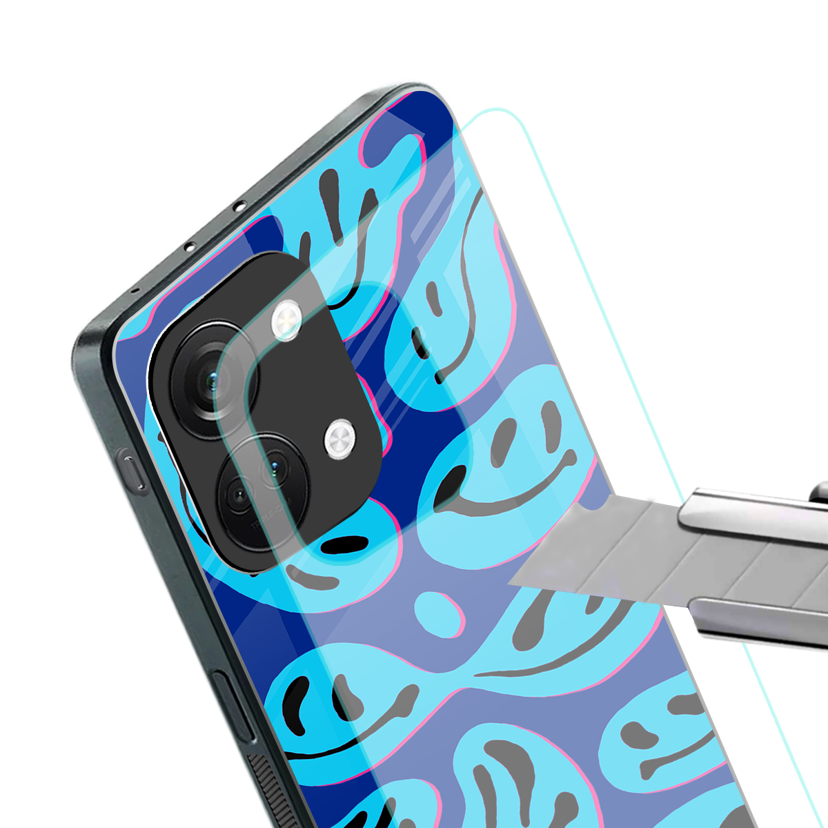 acid smiles blueberry edition back phone cover | glass case for oneplus nord 3