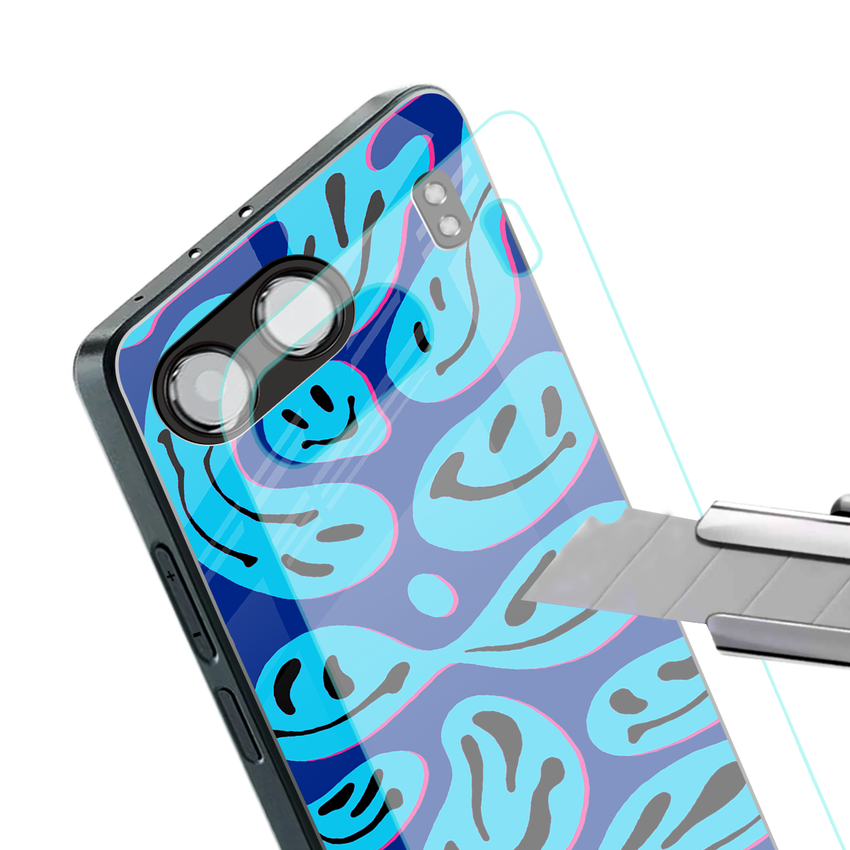 acid smiles blueberry edition back phone cover | glass case for oneplus nord 4