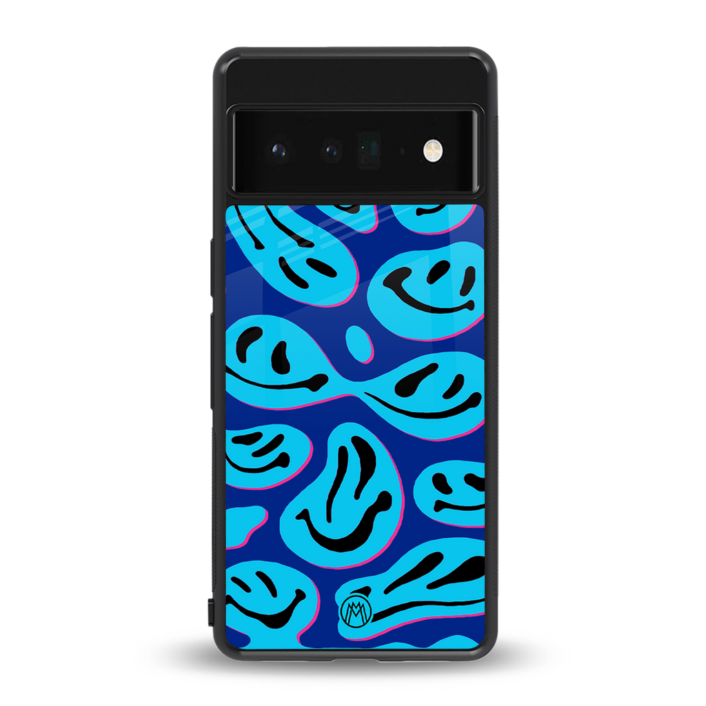 acid smiles blueberry edition back phone cover | glass case for google pixel 6 pro