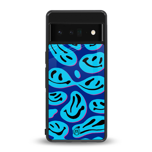 acid smiles blueberry edition back phone cover | glass case for google pixel 6 pro
