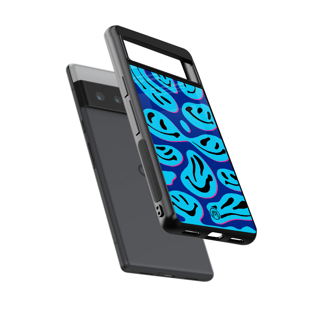 acid smiles blueberry edition back phone cover | glass case for google pixel 6 pro
