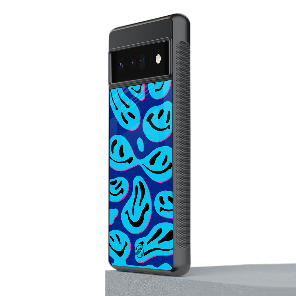 acid smiles blueberry edition back phone cover | glass case for google pixel 6 pro