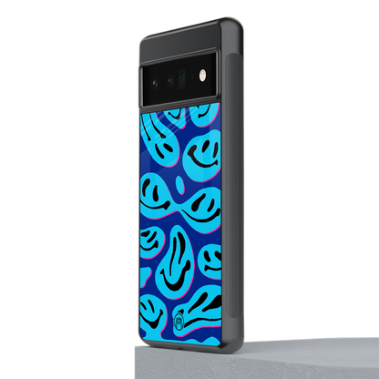acid smiles blueberry edition back phone cover | glass case for google pixel 6 pro