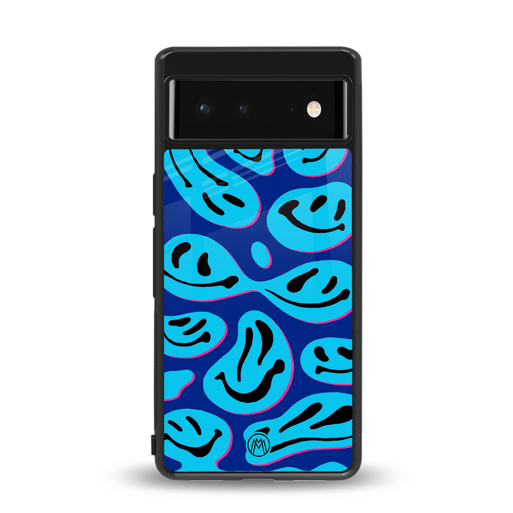 acid smiles blueberry edition back phone cover | glass case for google pixel 6