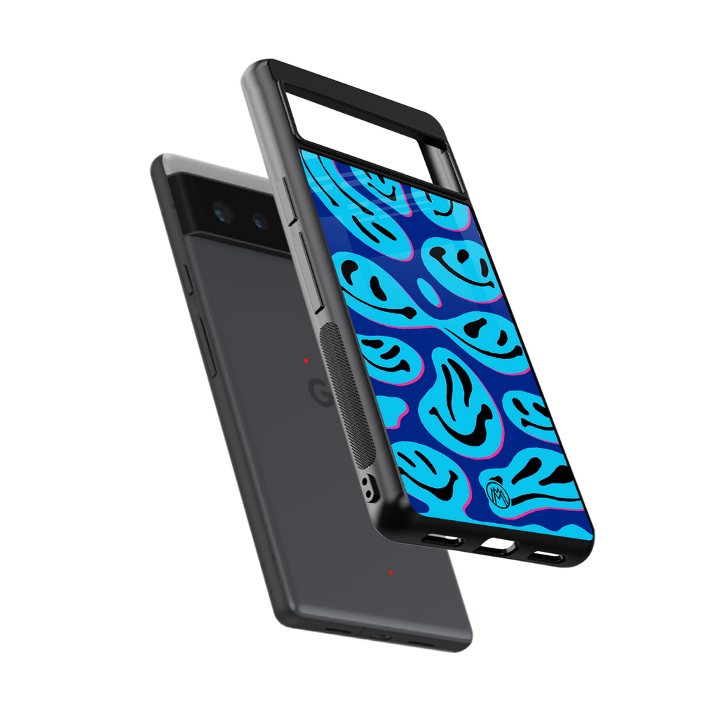 acid smiles blueberry edition back phone cover | glass case for google pixel 6