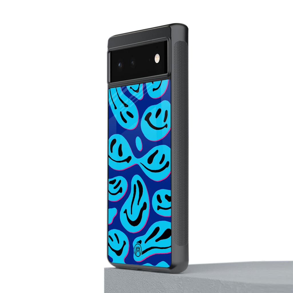 acid smiles blueberry edition back phone cover | glass case for google pixel 6