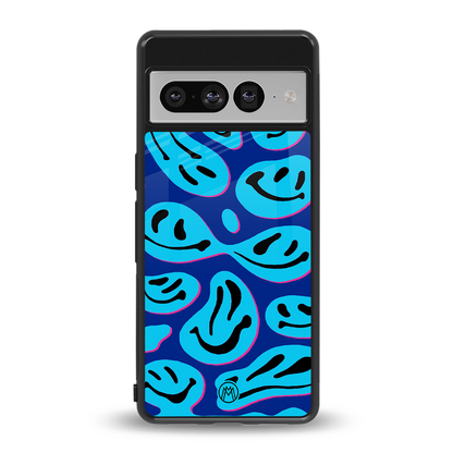 acid smiles blueberry edition back phone cover | glass case for google pixel 7 pro