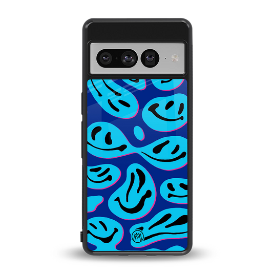 acid smiles blueberry edition back phone cover | glass case for google pixel 7 pro