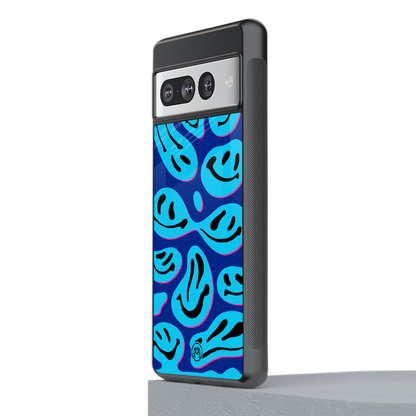acid smiles blueberry edition back phone cover | glass case for google pixel 7 pro