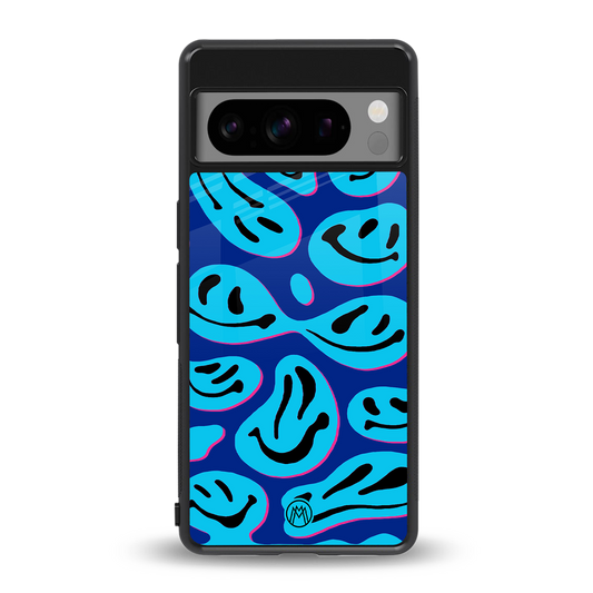 acid smiles blueberry edition back phone cover | glass case for google pixel 8 pro