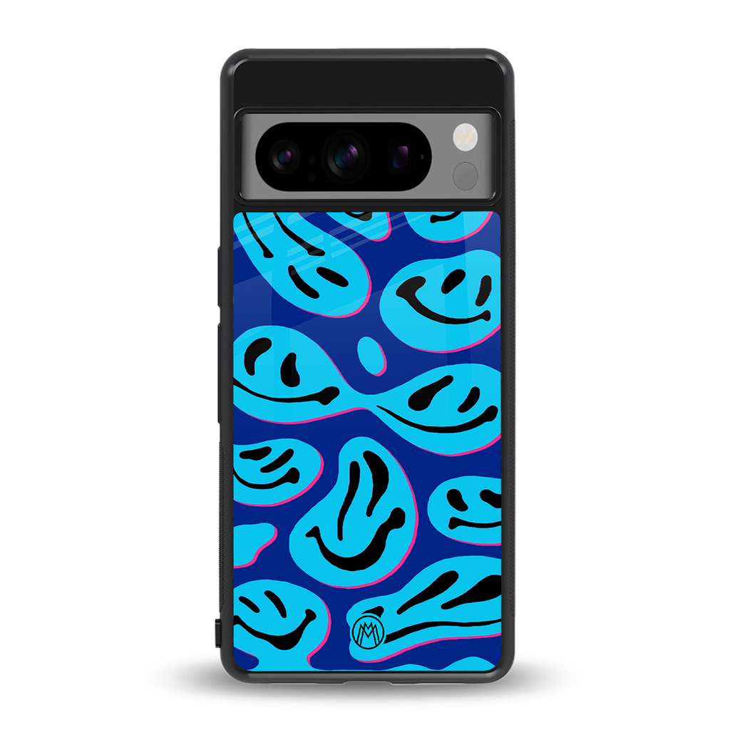 acid smiles blueberry edition back phone cover | glass case for google pixel 8 pro