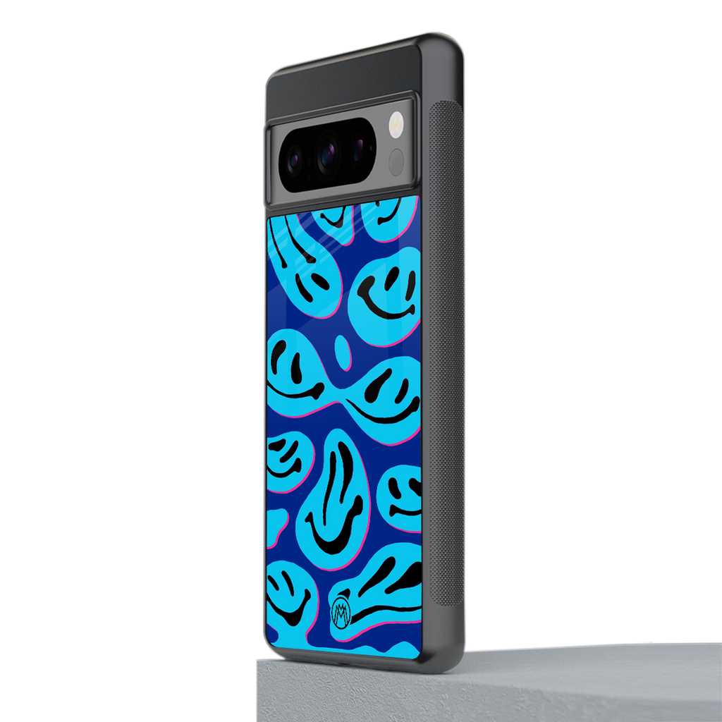 acid smiles blueberry edition back phone cover | glass case for google pixel 8 pro